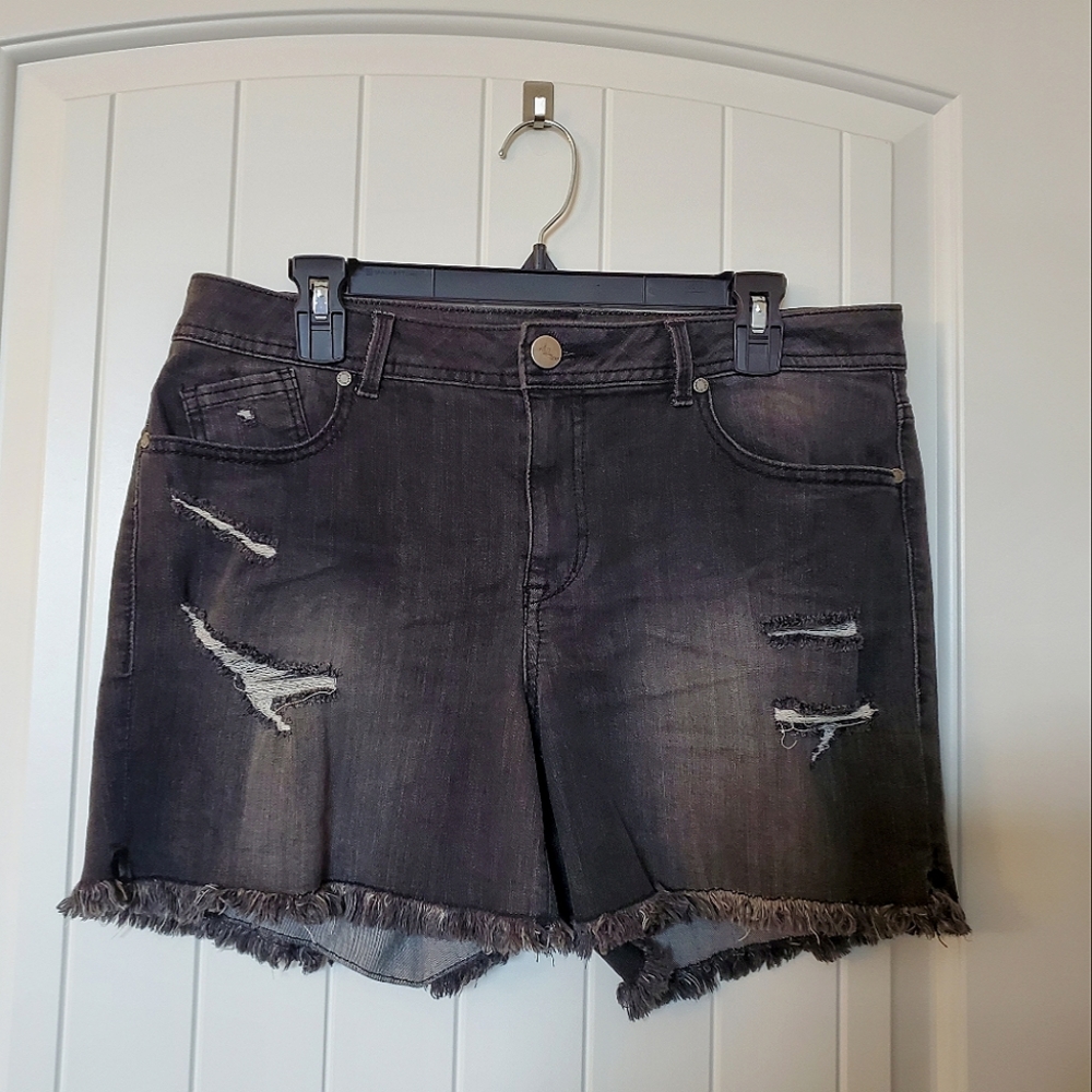 Distressed Black Denim Shorts - Size 14